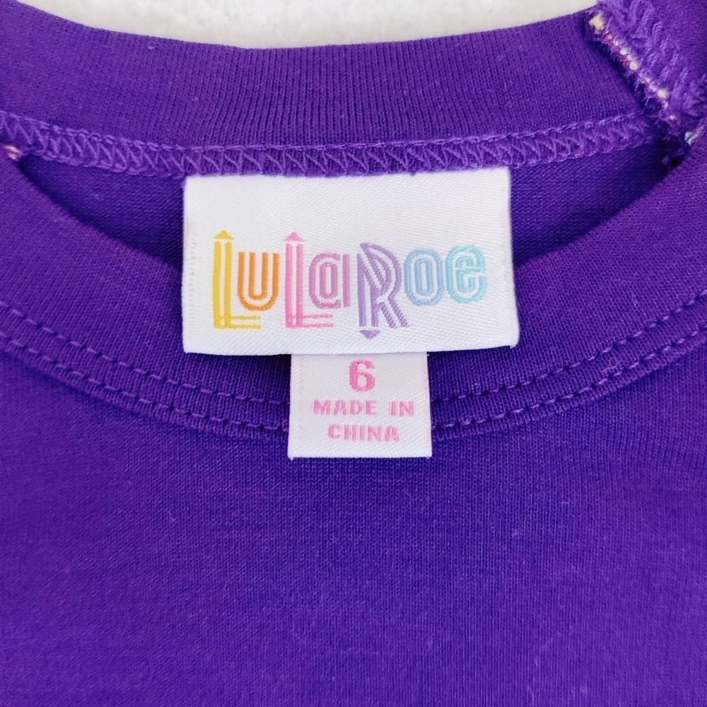 NEW LuLaRoe Sloan Tee Kids' Baseball Top Raglan Girls Boys Size 6 Purple - Picture 3 of 11